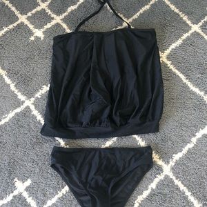 Loose Black Bandeau Tankini